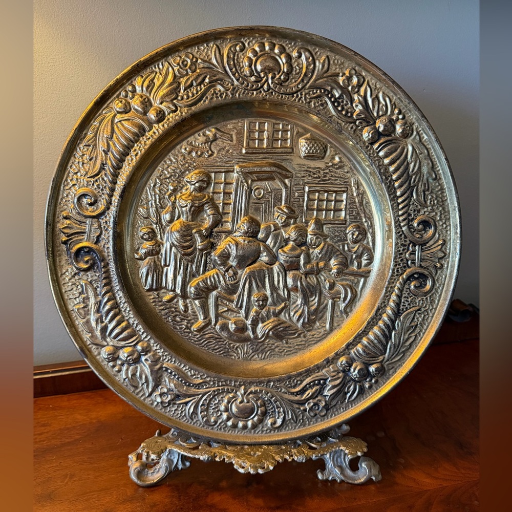 Vintage brass decorative wall plate or charger